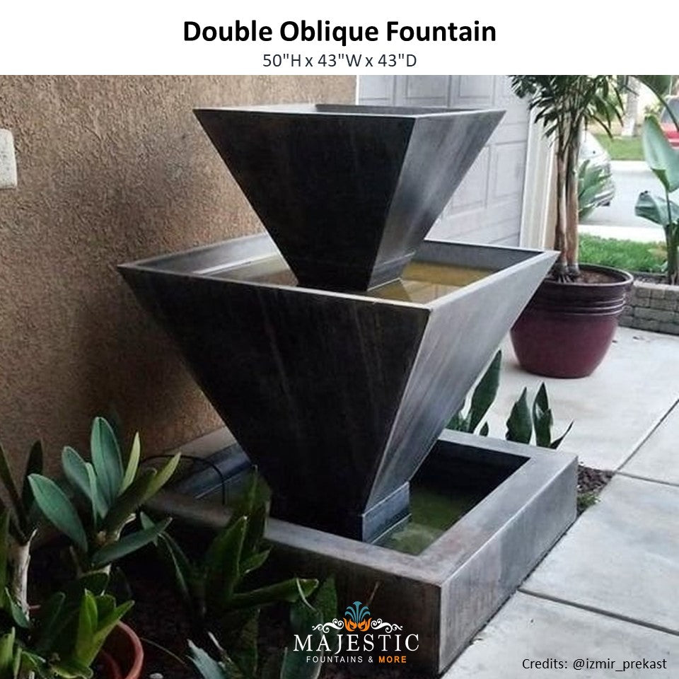 Double Oblique Fountain in  GFRC Concrete - Majestic Fountains and More