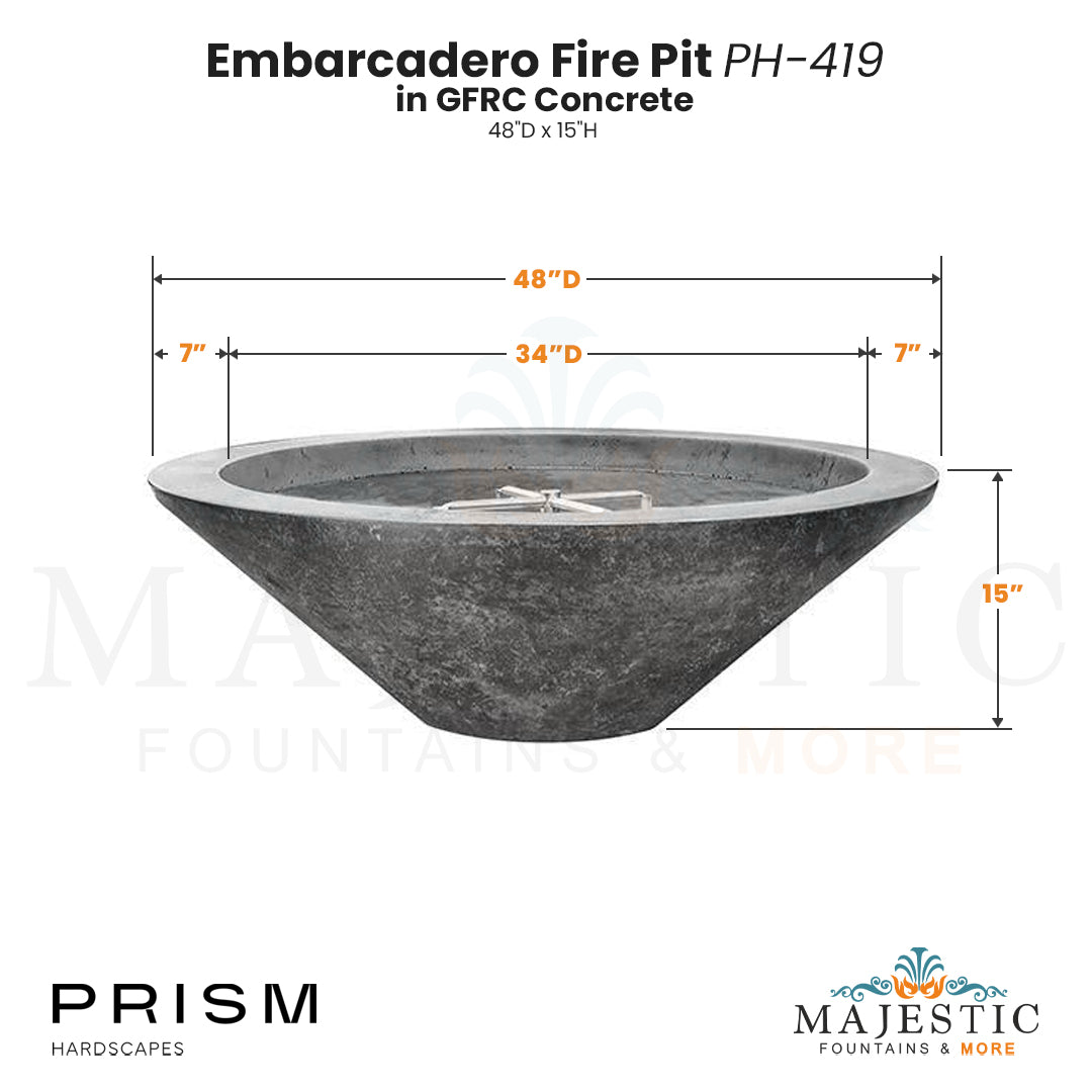 Embarcadero Fire Pit PH-419 in GFRC Concrete by Prism Hardscapes Size- Majestic Fountains and More