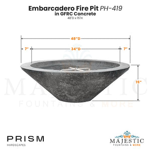 Embarcadero Fire Pit PH-419 in GFRC Concrete by Prism Hardscapes Size- Majestic Fountains and More