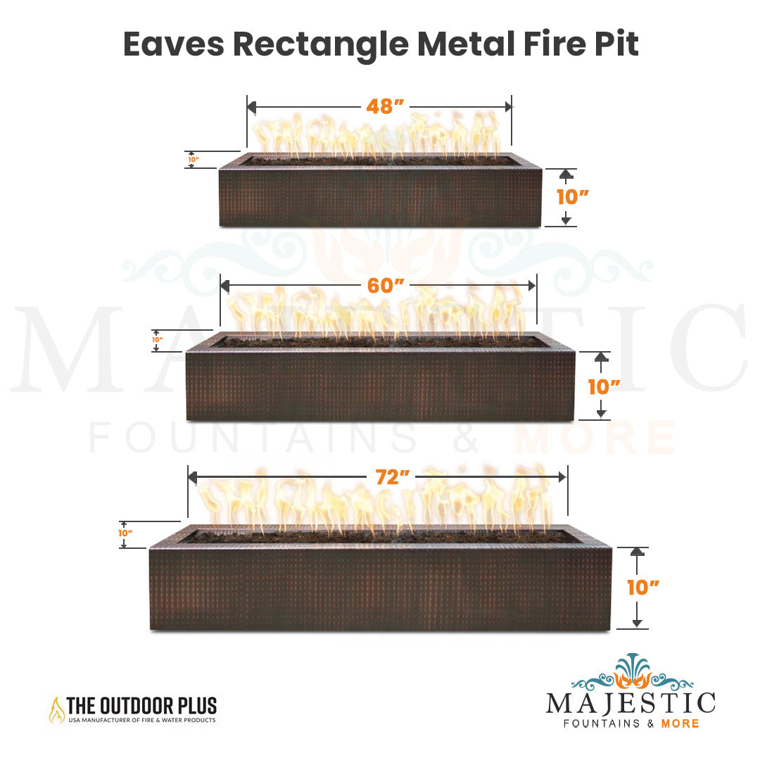 Eaves Rectangle Metal Fire Pit Size - Majestic Fountains and More