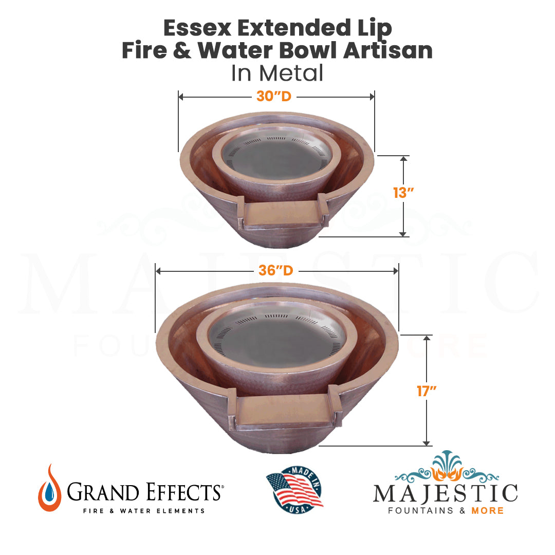 Essex Extended Lip Fire & Water Bowl Artisan Series by Grand Effects - Majestic Fountains