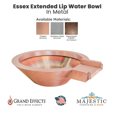 Essex Extended Lip Water Bowl in Metal - Majestic Fountains