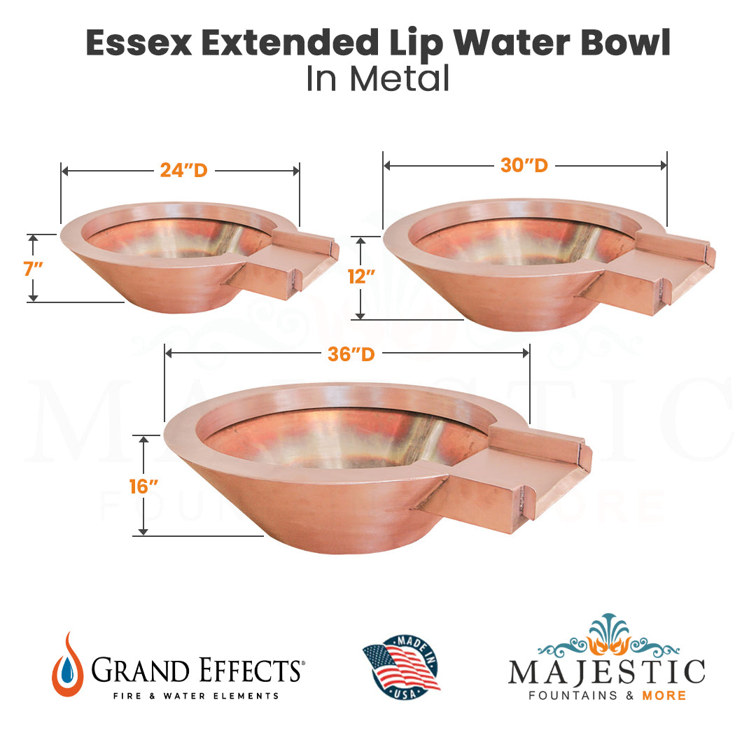 Essex Extended Lip Water Bowl in Metal - Majestic Fountains