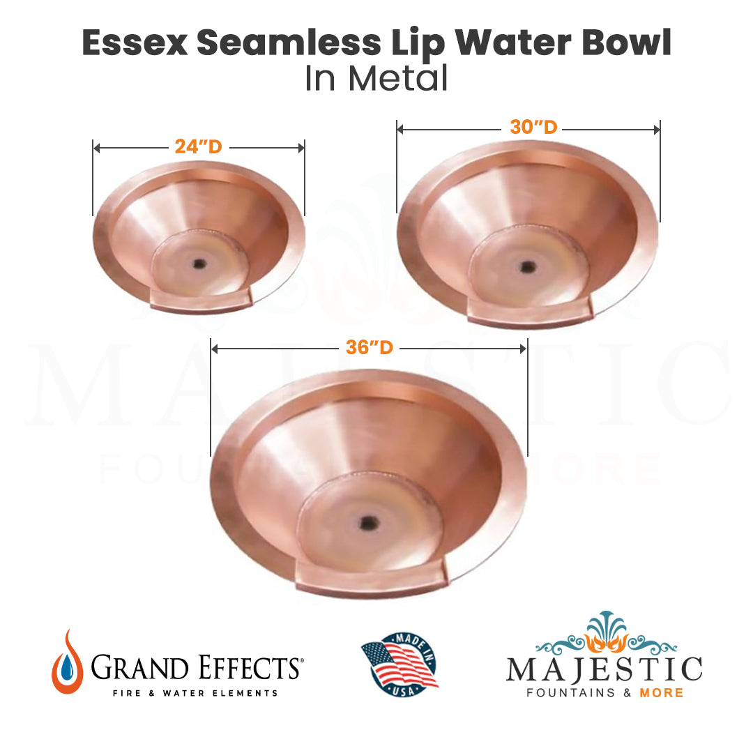 Essex Seamless Lip Water Bowl in Metal- Majestic Fountains