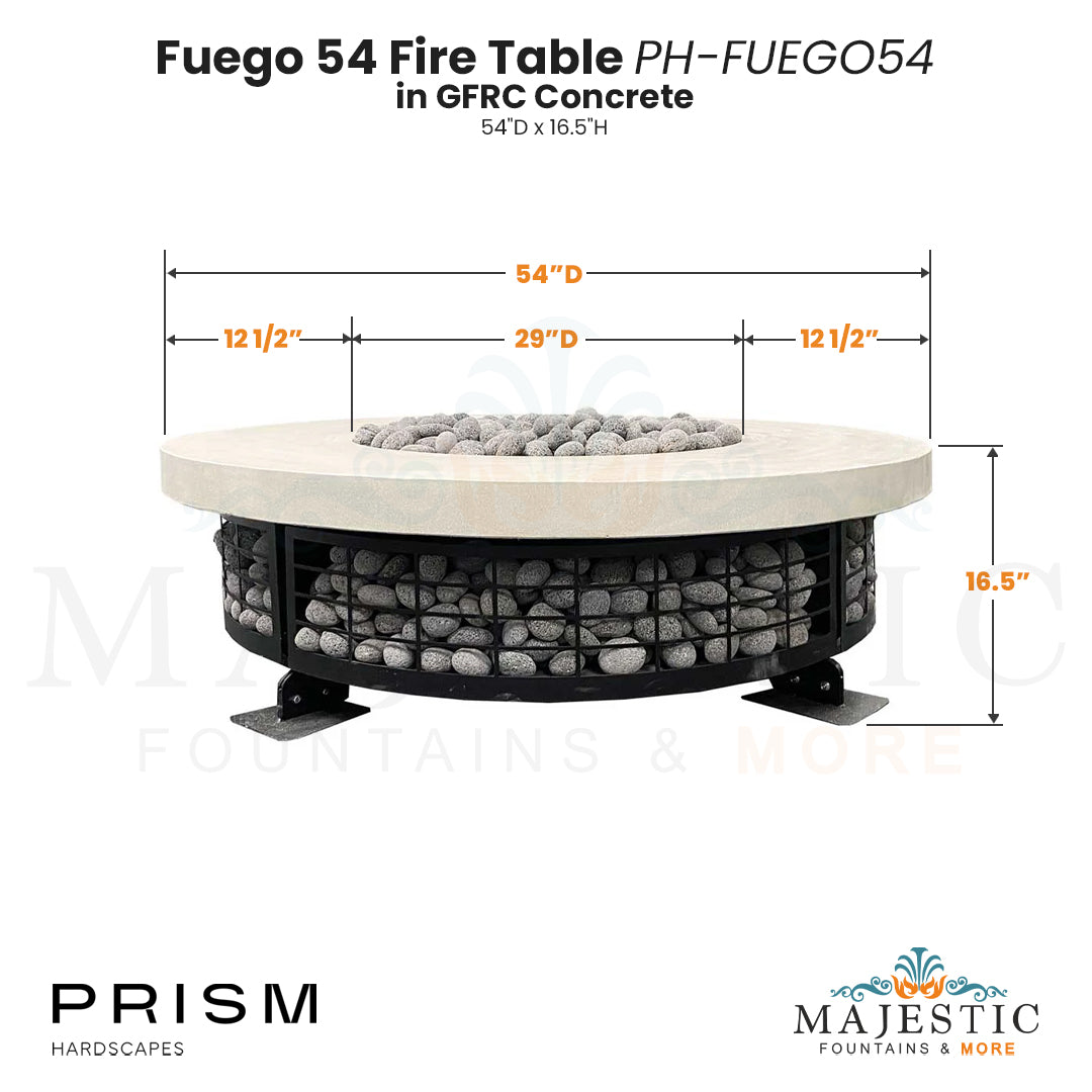 Fuego 54 Fire Table PH-FUEGO54 in GFRC Concrete by Prism Hardscapes Size - Majestic Fountains and More