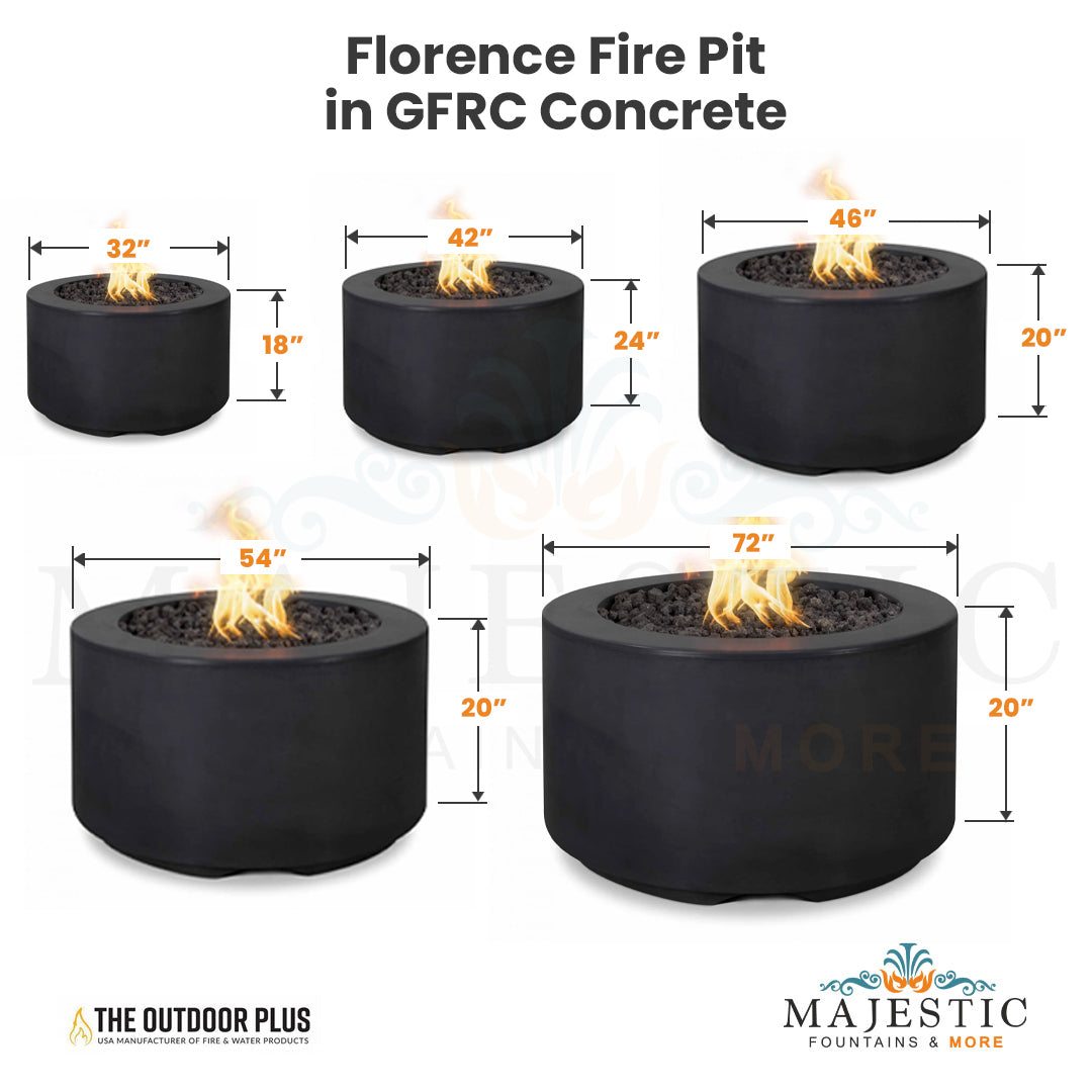 Florence Fire Pit in GFRC Concrete Size - Majestic Fountains