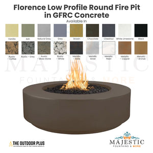 Florence Low Profile Round Fire Pit in GFRC Concrete - Majestic Fountains