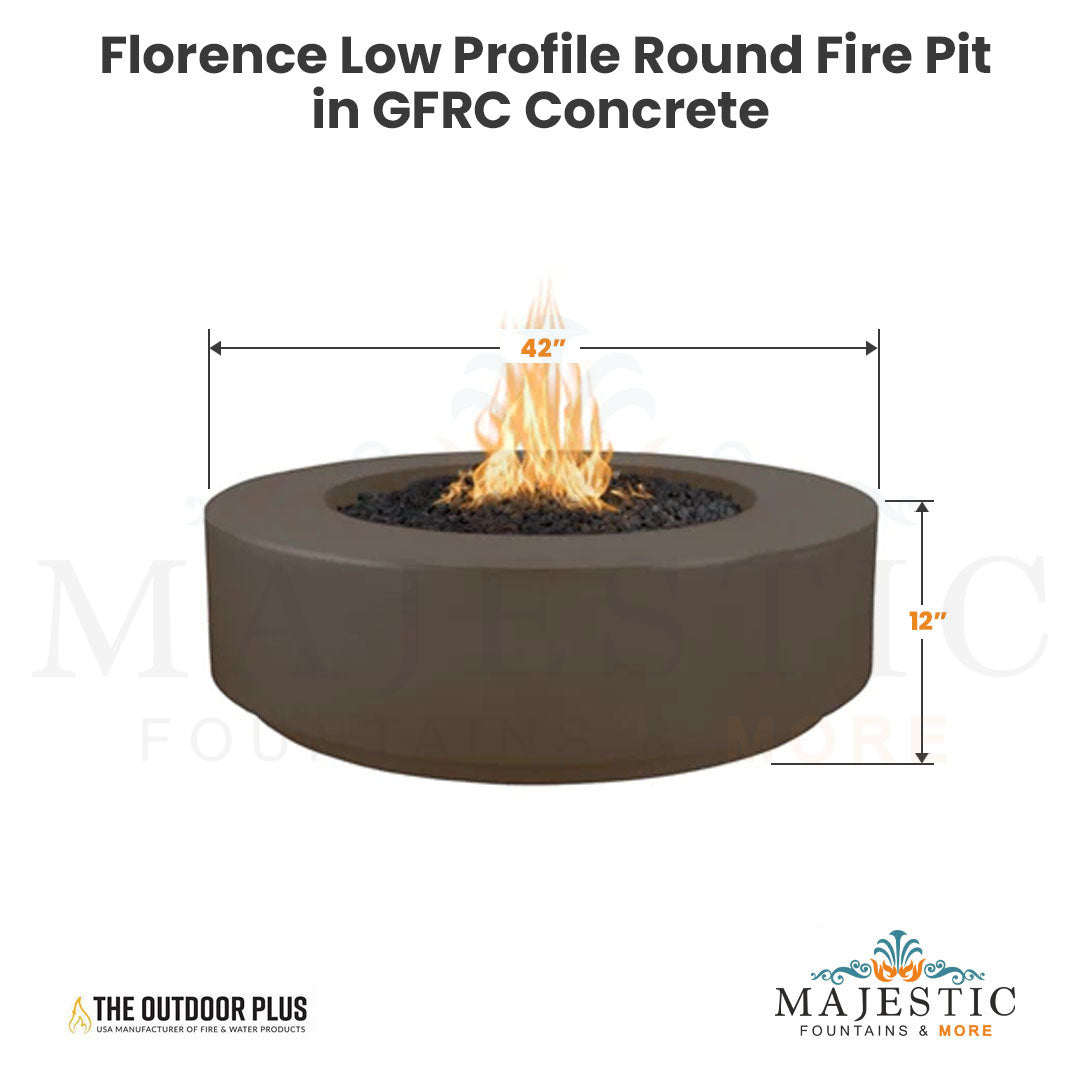 Florence Low Profile Round Fire Pit in GFRC Concrete Size - Majestic Fountains