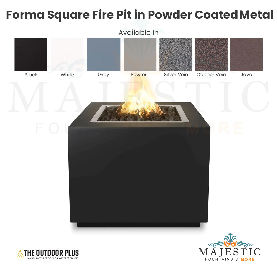 Forma Square Fire Pit in Powder Coated Metal - Majestic Fountains