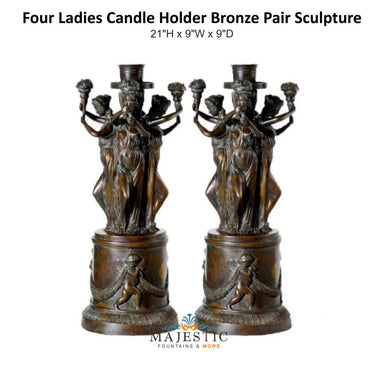 Four Ladies Candle Holder Bronze Pair Sculpture - Majestic Fountains & More 