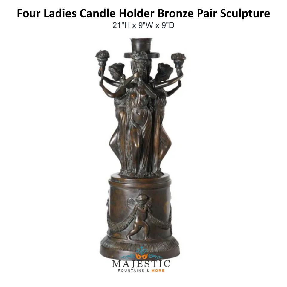 Four Ladies Candle Holder Bronze Pair Sculpture - Majestic Fountains & More 