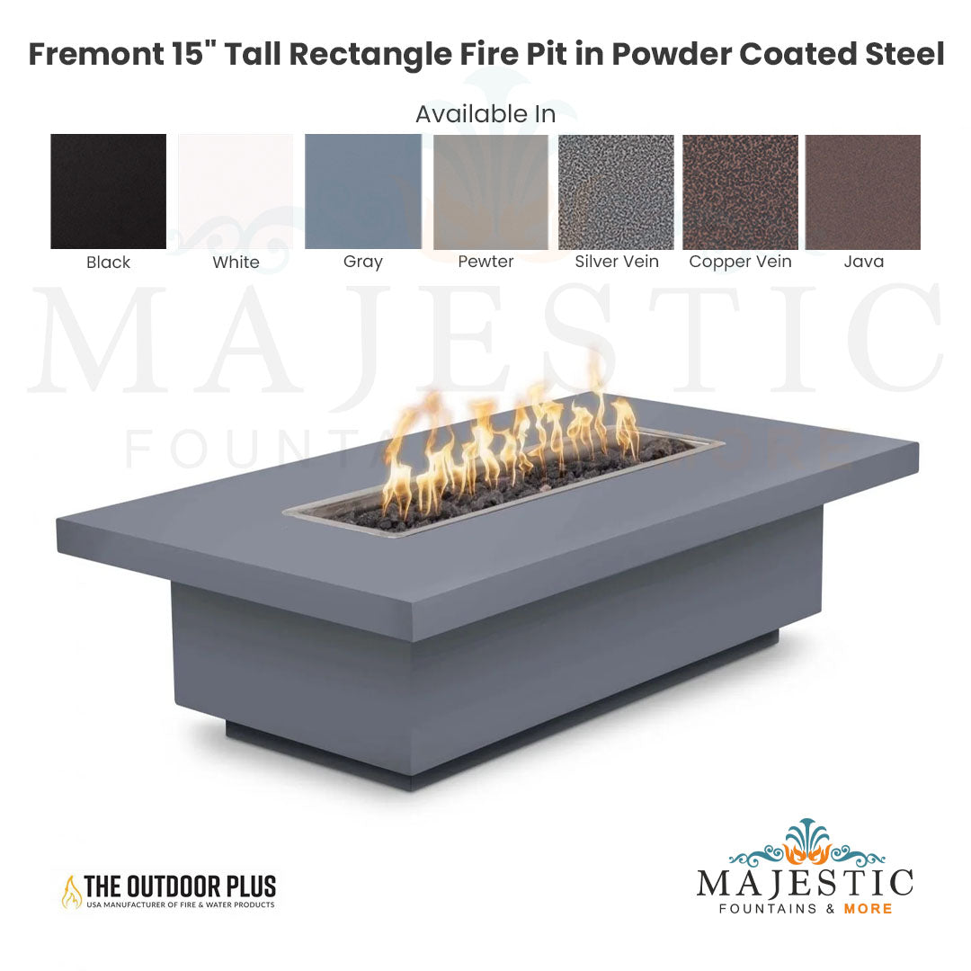 Fremont 15 Tall Rectangle Fire Pit in Powder Coated Steel - Majestic Fountains and More