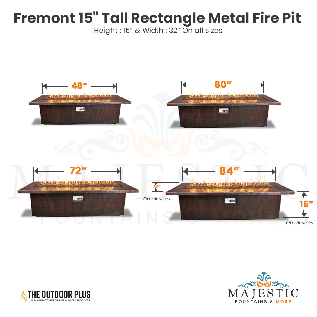 Fremont 15 Tall Rectangle Fire Pit in Powder Coated Steel Size - Majestic Fountains and More