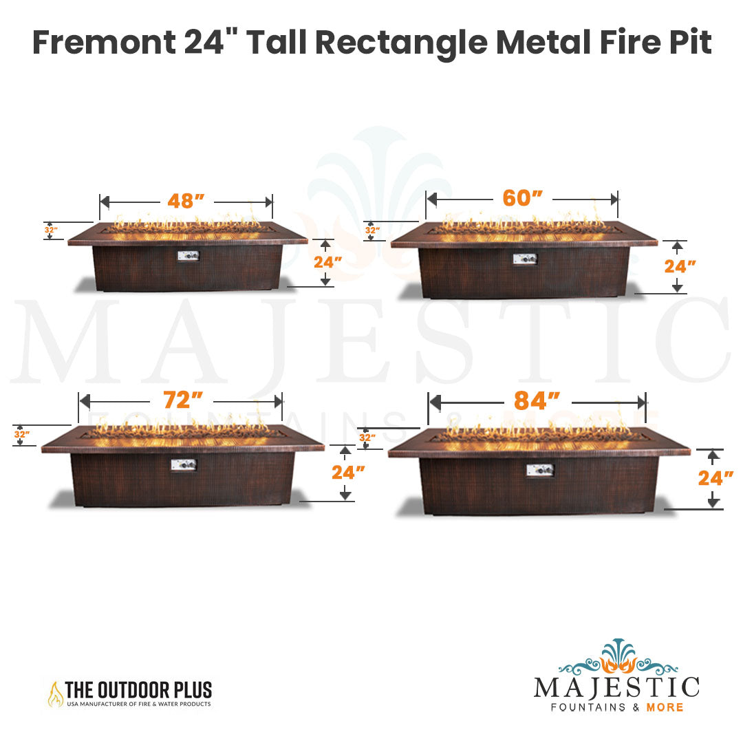 Fremont 24 Tall Rectangle Metal Fire Pit Size - Majestic Fountains and More