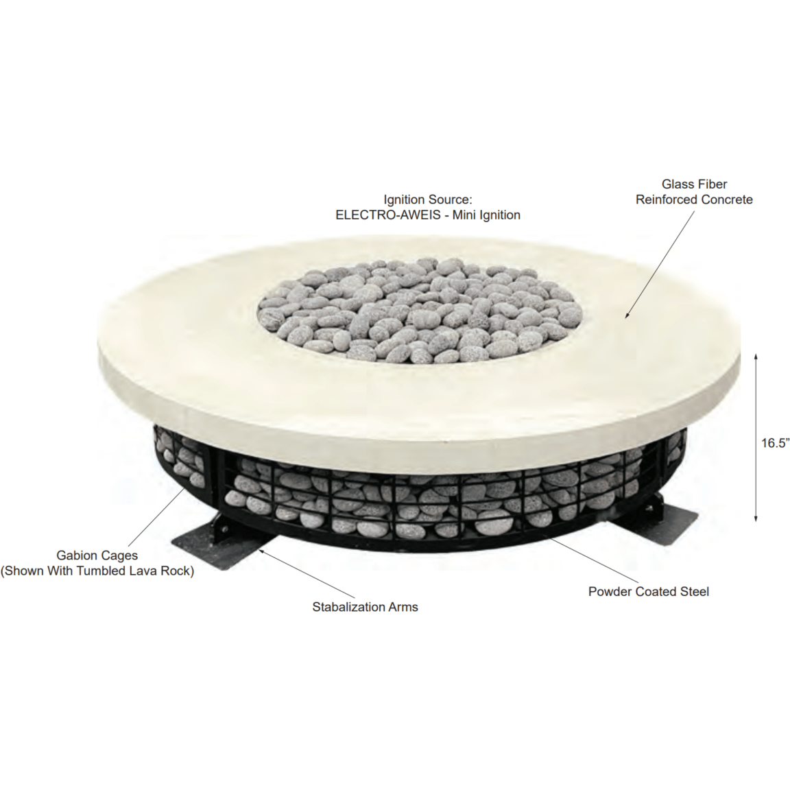 Prism Hardscapes - Fuego 54 Fire Table in GFRC Concrete - Match Lit - Majestic Fountains