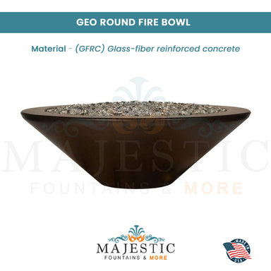 Geo Round Fire Bowl in GFRC Concrete - Majestic Fountains and More