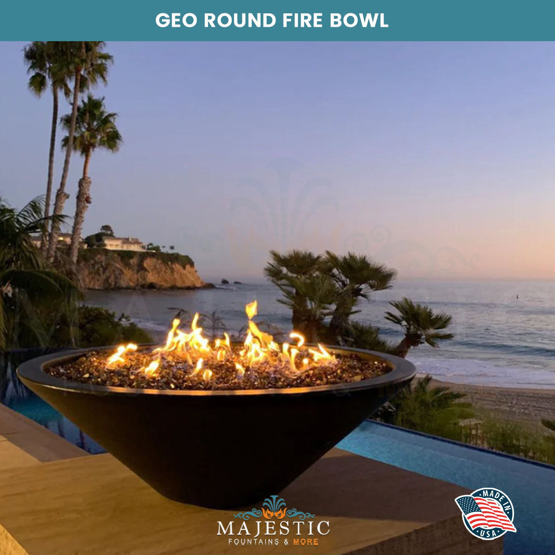 Geo Round Fire Bowl in GFRC Concrete- Majestic Fountains and More