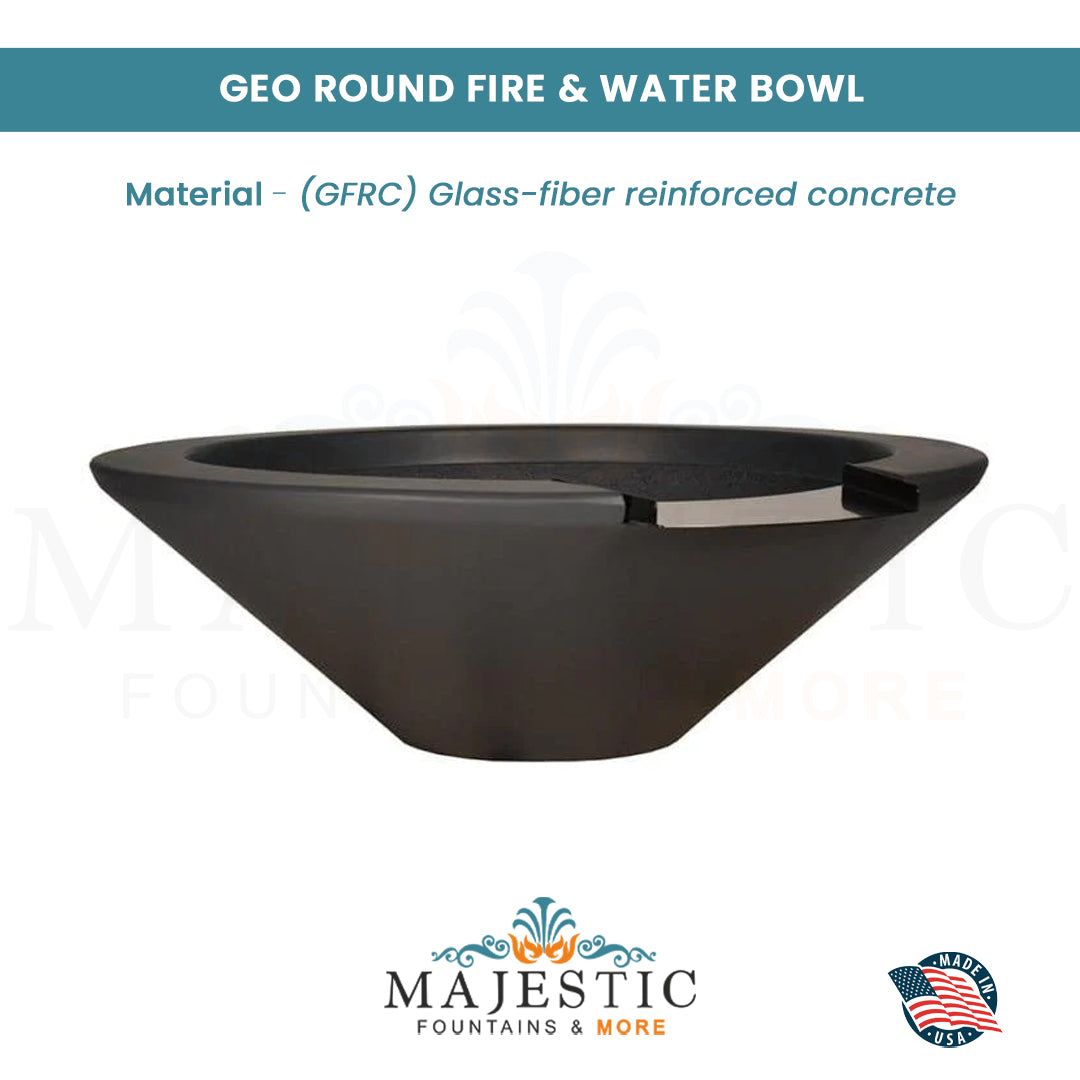 Geo Round Fire & Water Bowl in GFRC Concrete - Majestic Fountains and More