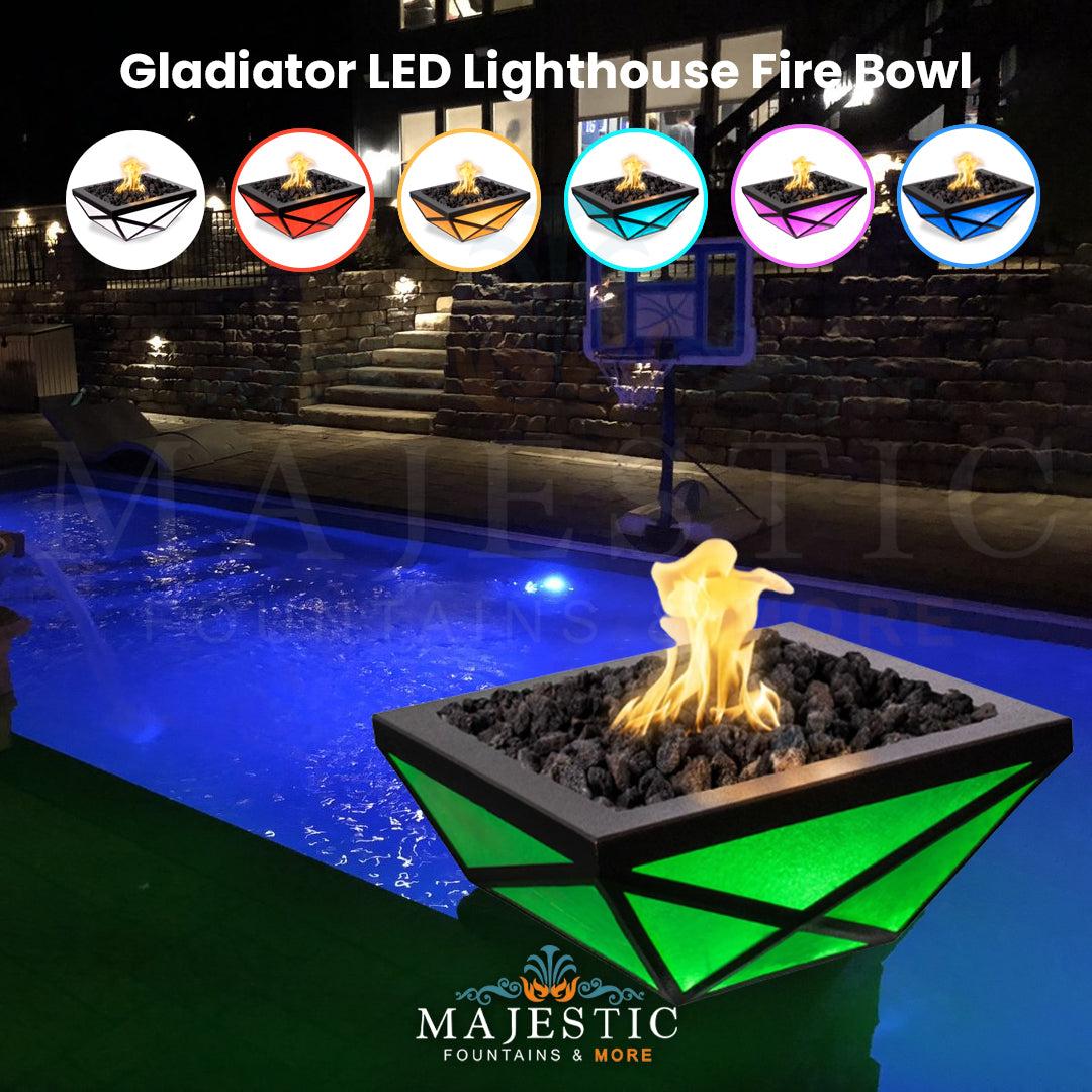 The Outdoor Plus Gladiator LED Fire Bowl in Powder Coated Metal - Majestic Fountains