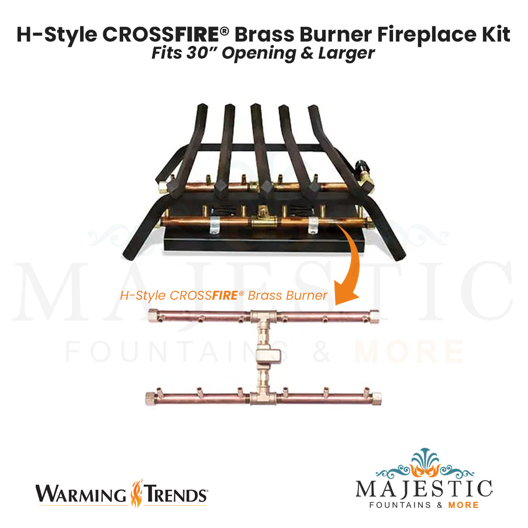 H-Style CROSSFIRE® Brass Burner Outdoor FirePlace Kit for 30" Opening by Warming Trends - Majestic Fountains and More