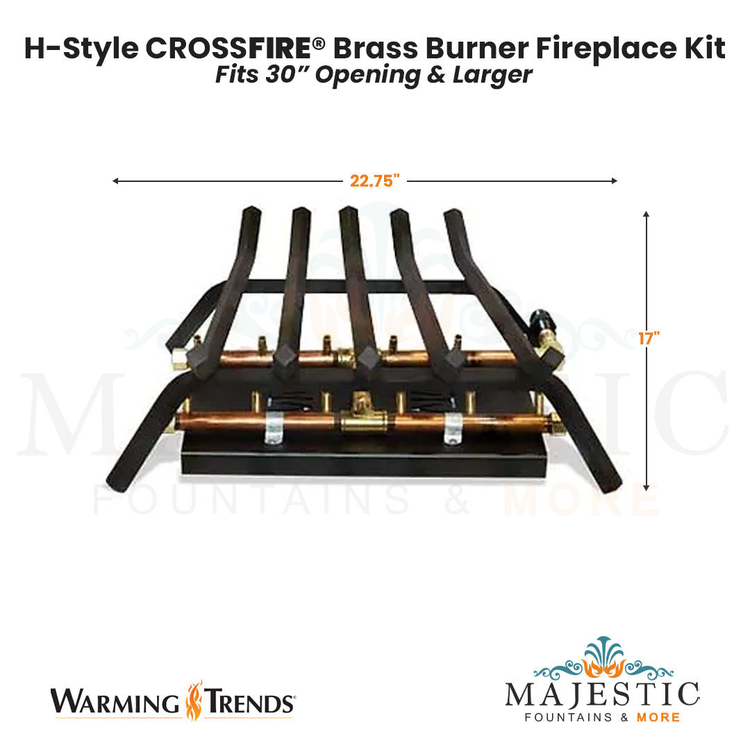 H-Style CROSSFIRE® Brass Burner Outdoor FirePlace Kit for 30" Opening by Warming Trends - Majestic Fountains and More