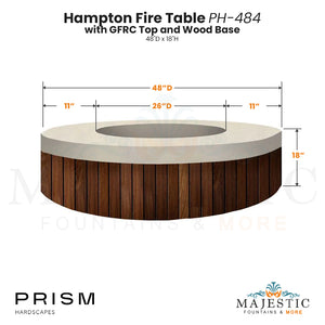 Hampton Fire Table PH-484 with GFRC Top and Wood Base by Prism Hardscapes Sizes - Majestic Fountains and More