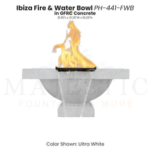 Ibiza Fire & Water Bowl PH-441-FWB in GFRC Ultra White - Majestic Fountains