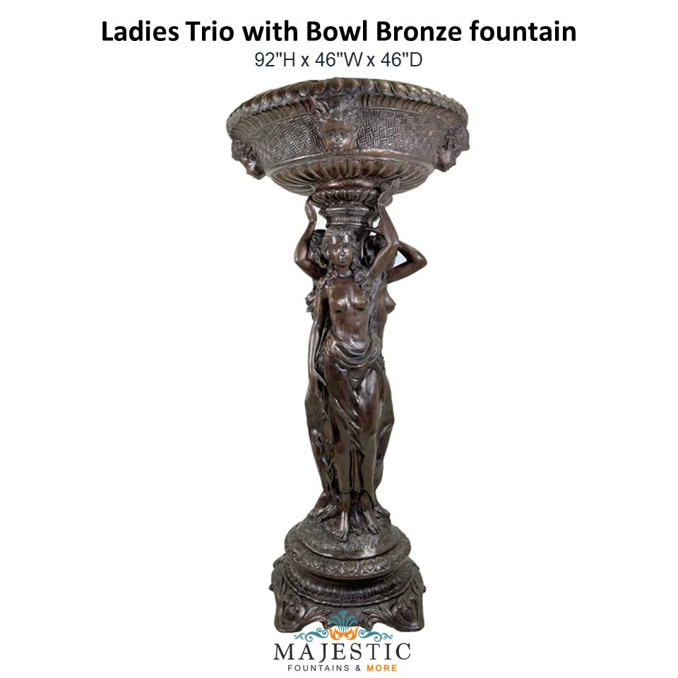 Ladies Trio with Bowl Bronze fountain - Majestic Fountains and More