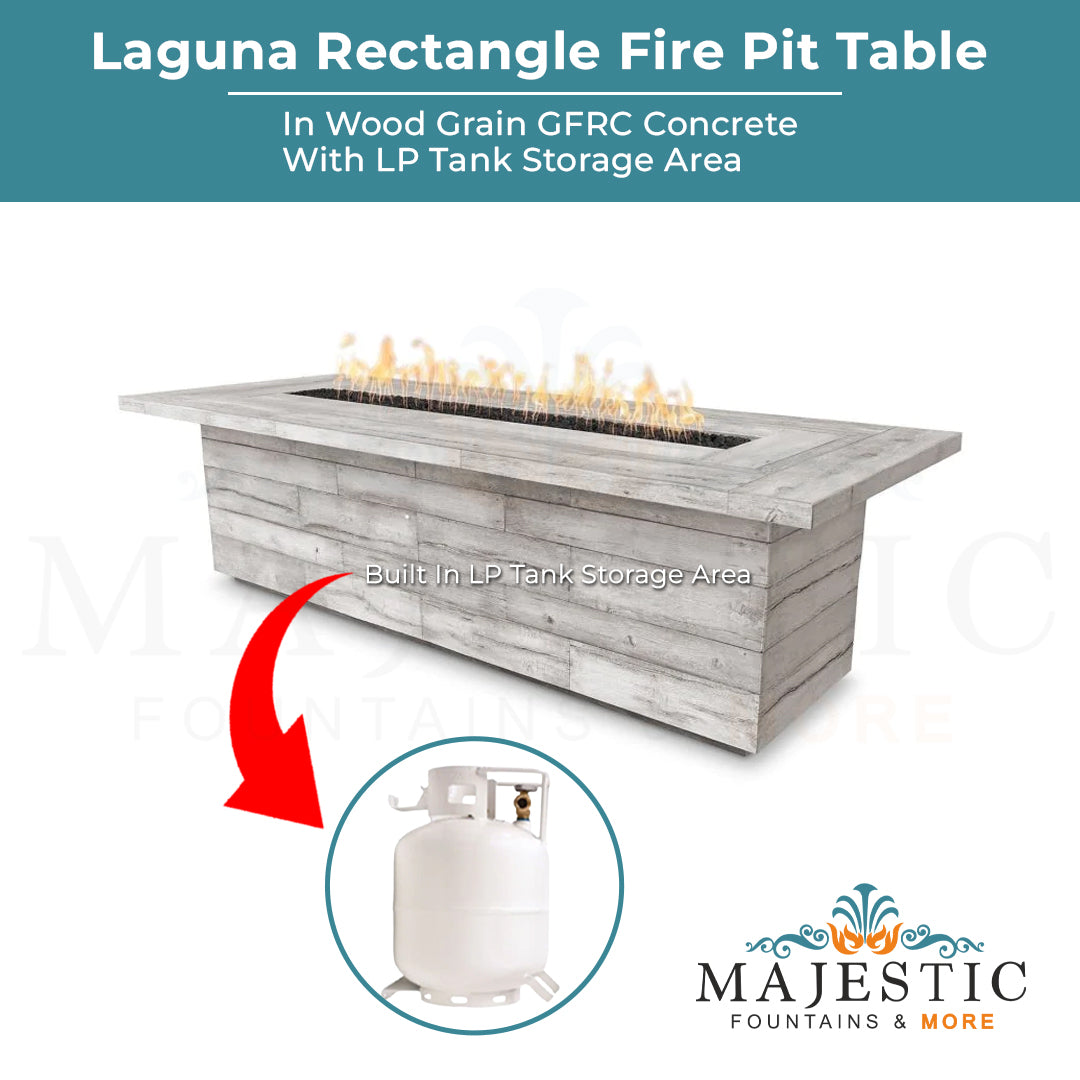 Laguna Rectangle Fire Pit Table in Woodgrain Concrete - Majestic Fountains