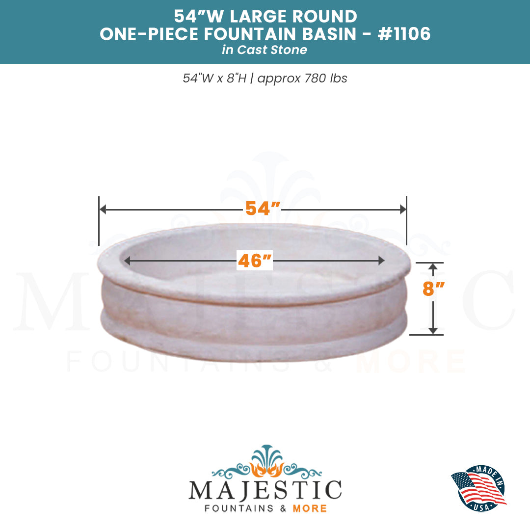 Round One-Piece Fountain Basin in Cast Stone  - Majestic Fountains