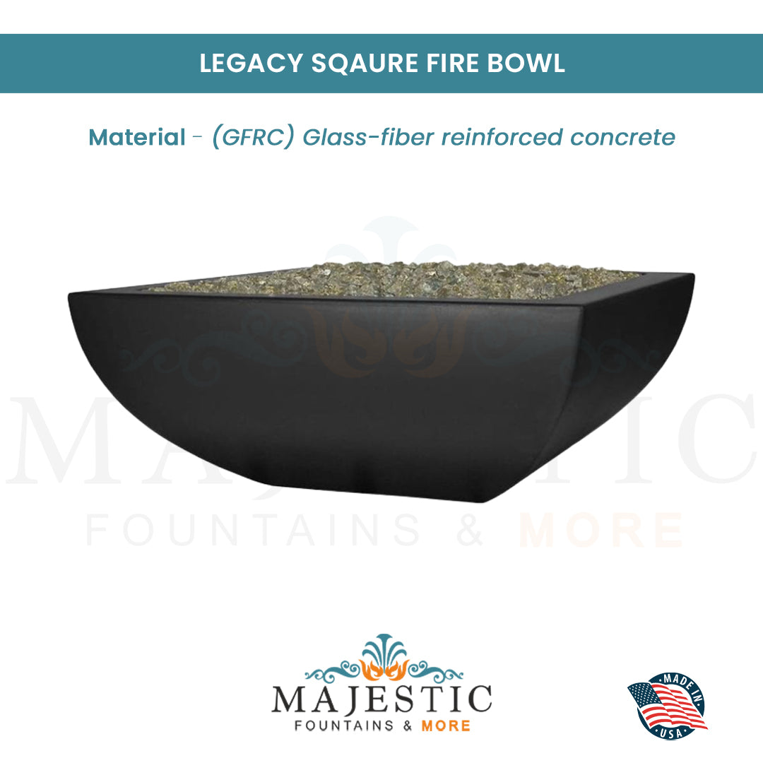 Legacy Square Fire Bowl in GFRC Concrete -  Majestic Fountains and More