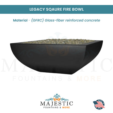 Legacy Square Fire Bowl in GFRC Concrete -  Majestic Fountains and More