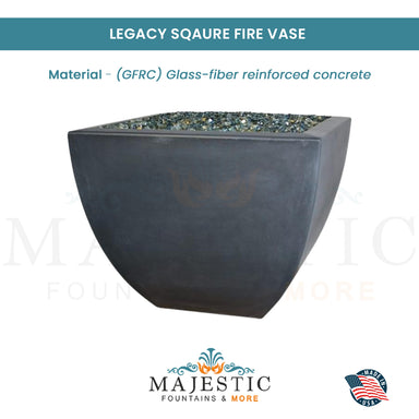 Legacy Square Fire Vase in GFRC Concrete - Majestic Fountains and More