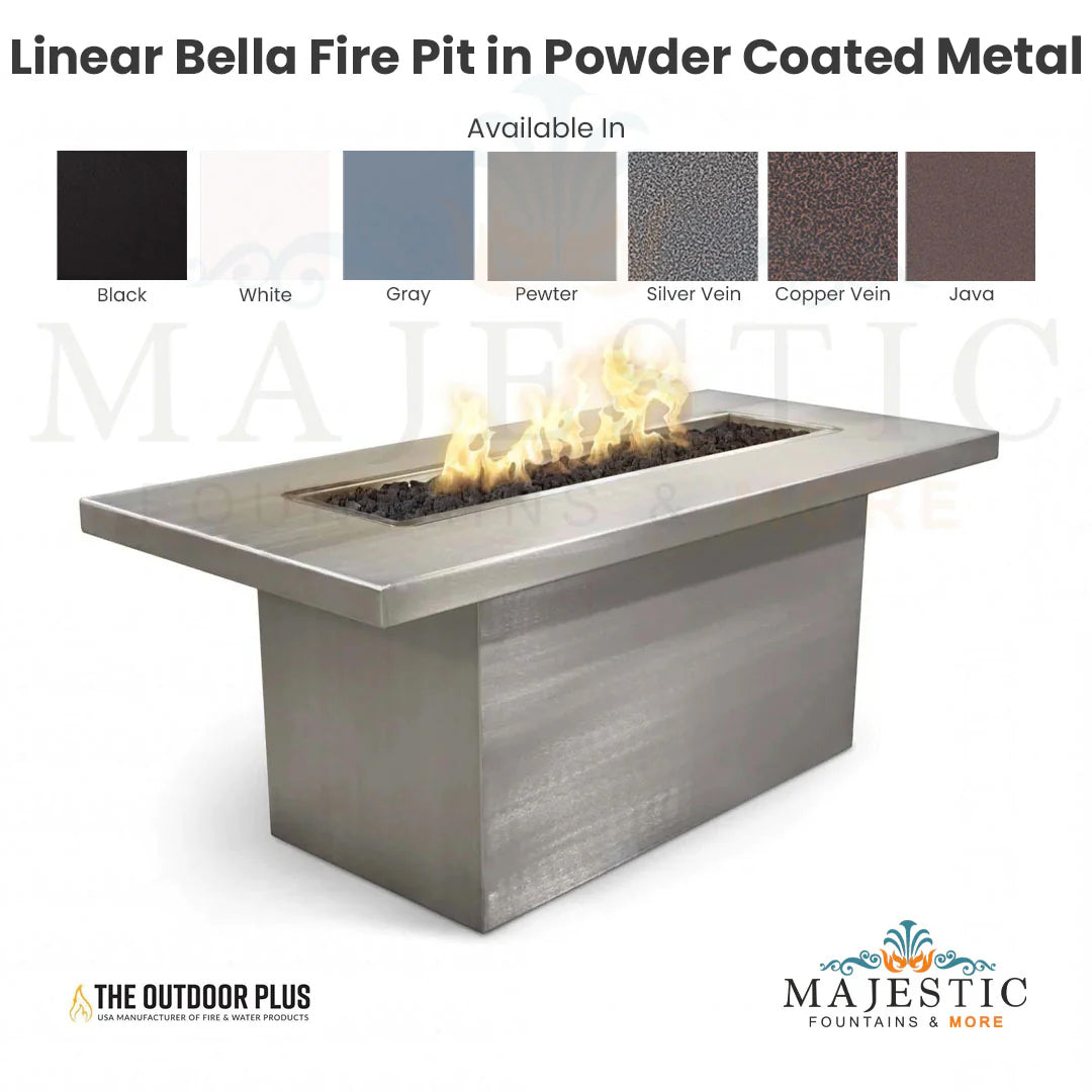 Linear Bella Fire Pit in Powder Coated Metal - Majestic Fountains