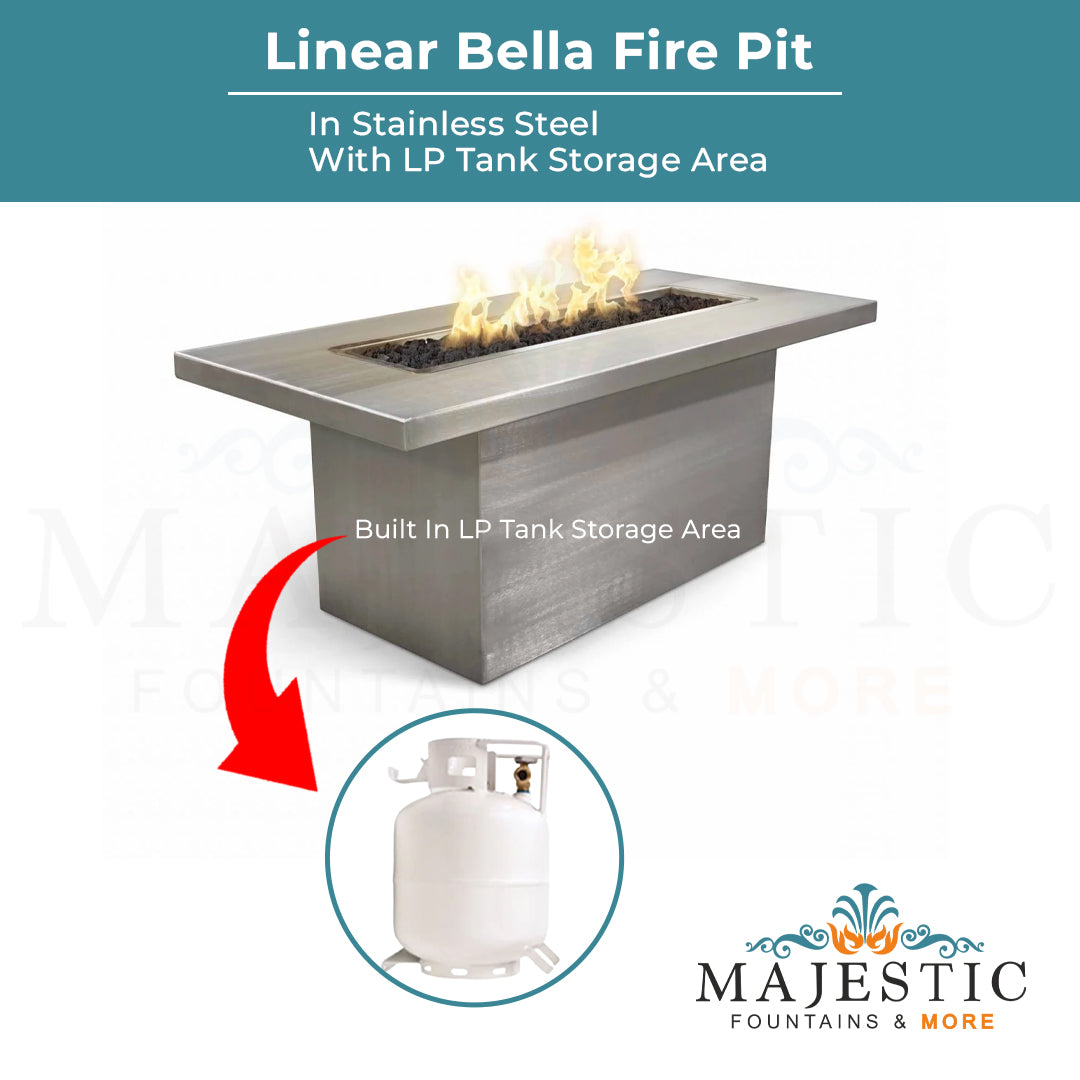 Linear Bella Fire Pit in Stainless Steel - Majestic Fountains