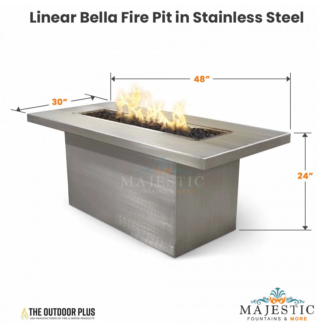 Linear Bella Fire Pit in Stainless Steel Size - Majestic Fountains