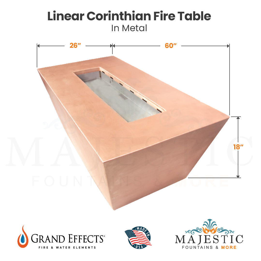 Linear Corinthian Fire Table in Metal - Majestic Fountains and More.