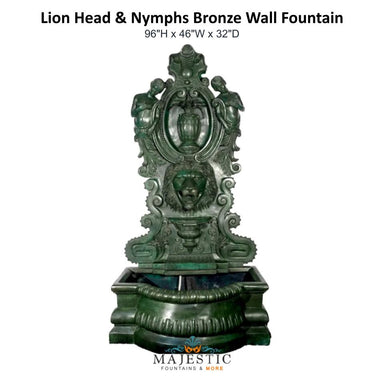 Lion Head & Nymphs Bronze Wall Fountain - Majestic Fountains & More