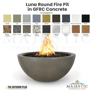 Luna Round Fire Pit in GFRC Concrete - Majestic Fountains