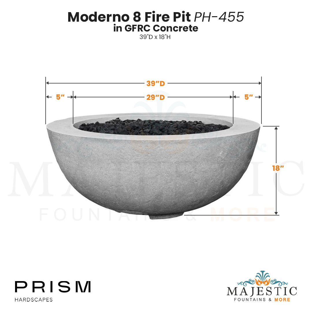 Moderno 8 Fire Pit PH-455 in GFRC Concrete by Prism Hardscapes Size - Majestic Fountains and More