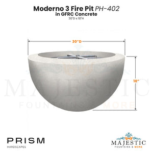 Moderno 3 Fire Pit PH-402 in GFRC Concrete by Prism Hardscapes Size - Majestic Fountains and More