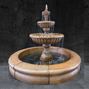 Marsala 3 Tiered Fountain with Basin in Cast Stone by Fiore Stone - AV113-F - Majestic Fountains and More