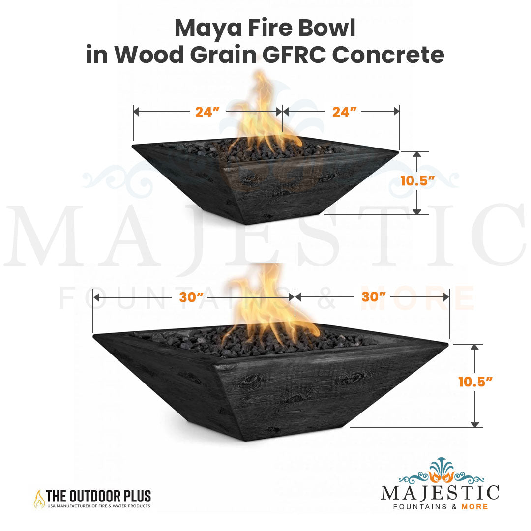 Maya Fire Bowl in Wood Grain GFRC Concrete - Majestic Fountains