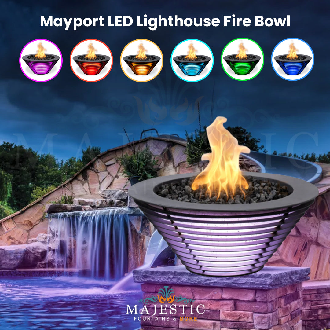 The Outdoor Plus Mayport - Lighthouse Fire Bowl in Powder Coated Metal - Majestic Fountains and More