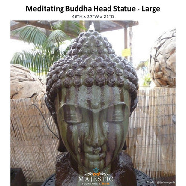 Meditating Buddha Head Statue - Large - Majestic Fountains and More