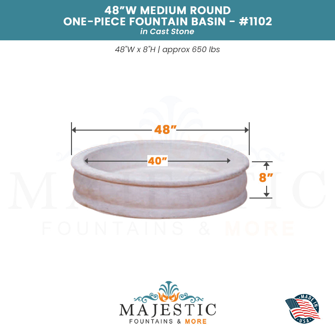 Round One-Piece Fountain Basin in Cast Stone  - Majestic Fountains