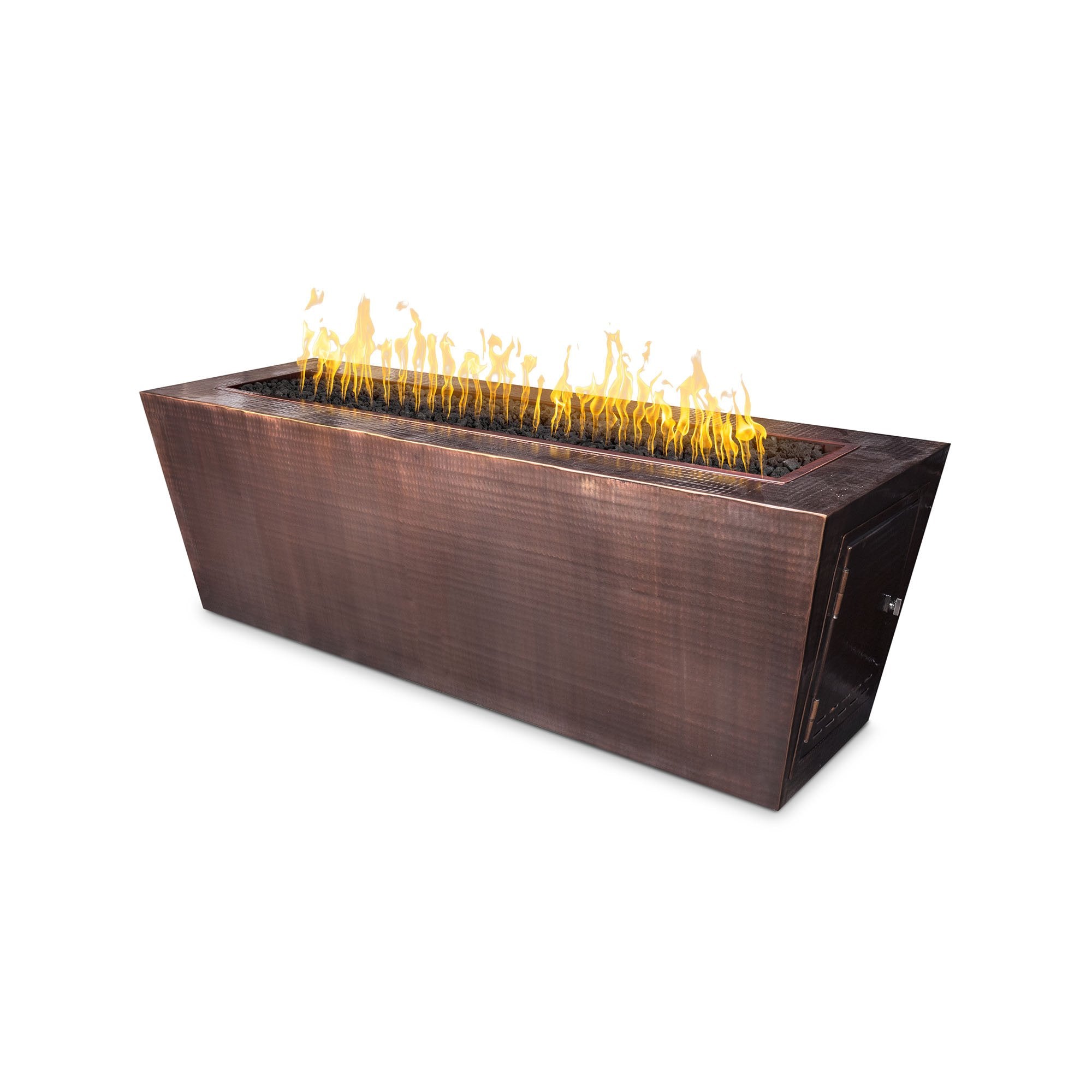 TOP Fires Mesa Rectangle Fire Pit in Hammered Copper by The Outdoor Plus - Majestic Fountains