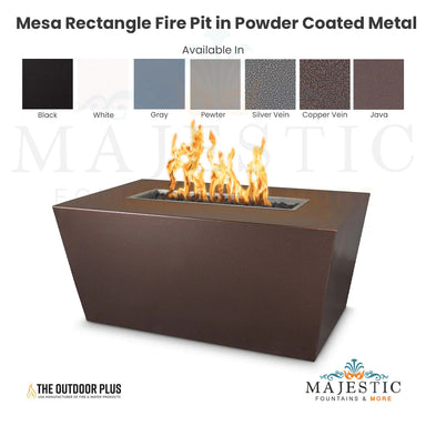 Mesa Rectangle Fire Pit in Powder Coated Metal - Majestic Fountains and More