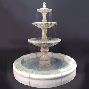 Monaco 3 Tier Fountain with Fiore Basin in Cast Stone - Fiore Stone LG169-FRG - Majestic Fountains and More