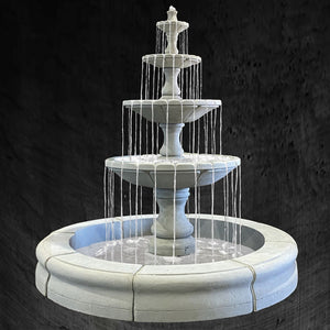 Monaco 4 Tier Fountain with Fiore Basin in Cast Stone - Fiore Stone LG169-FMRG - Majestic Fountains and More